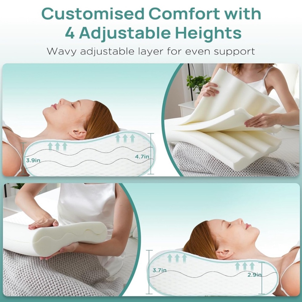 New Cervical Neck Pillow, Side Sleeper Adjustable Contour Pillow Memory Foam - Picture 3 of 6